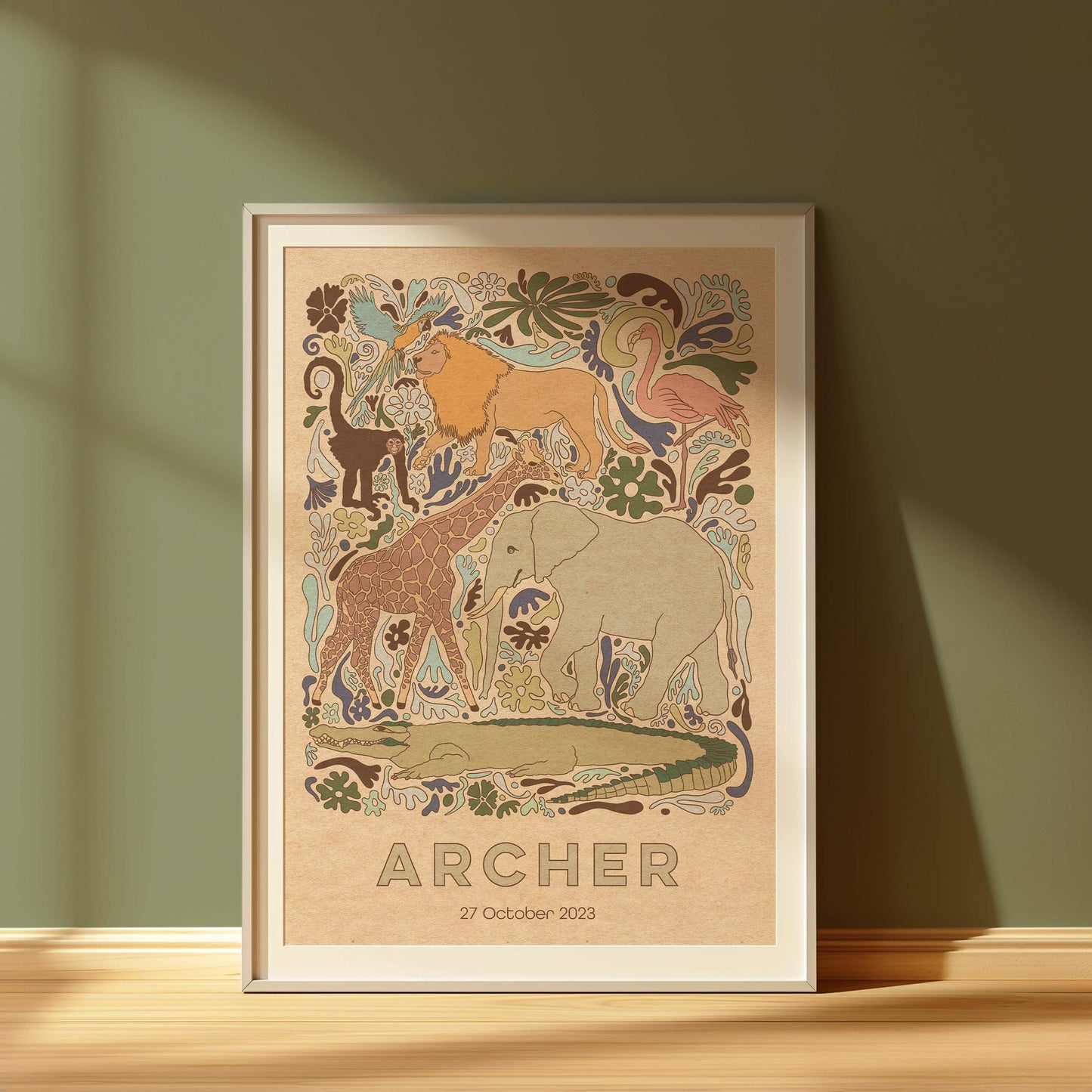 Personalised Art Print - New Baby Gift - Animals Illustration