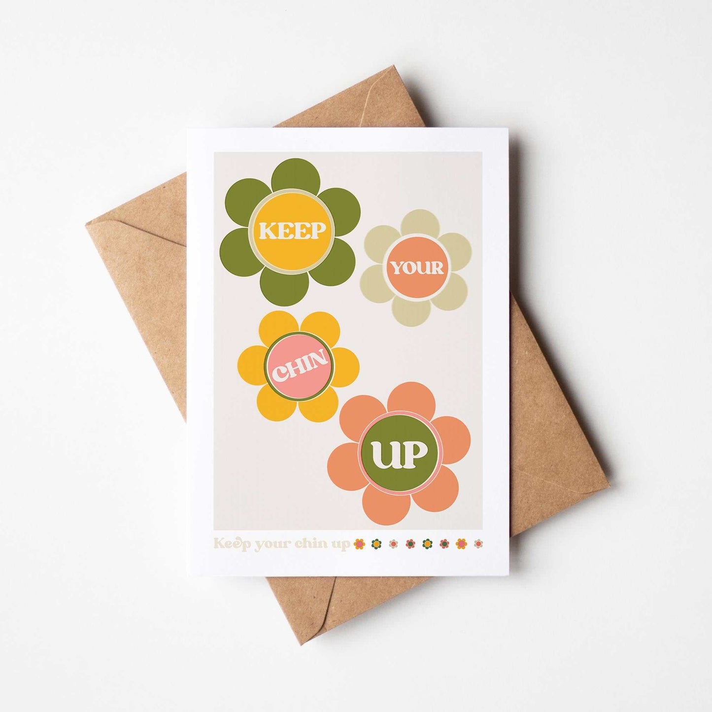 Keep Your Chin Up A6 Boho Flower Greetings Card with Kraft (brown) envelope | 100% recycled