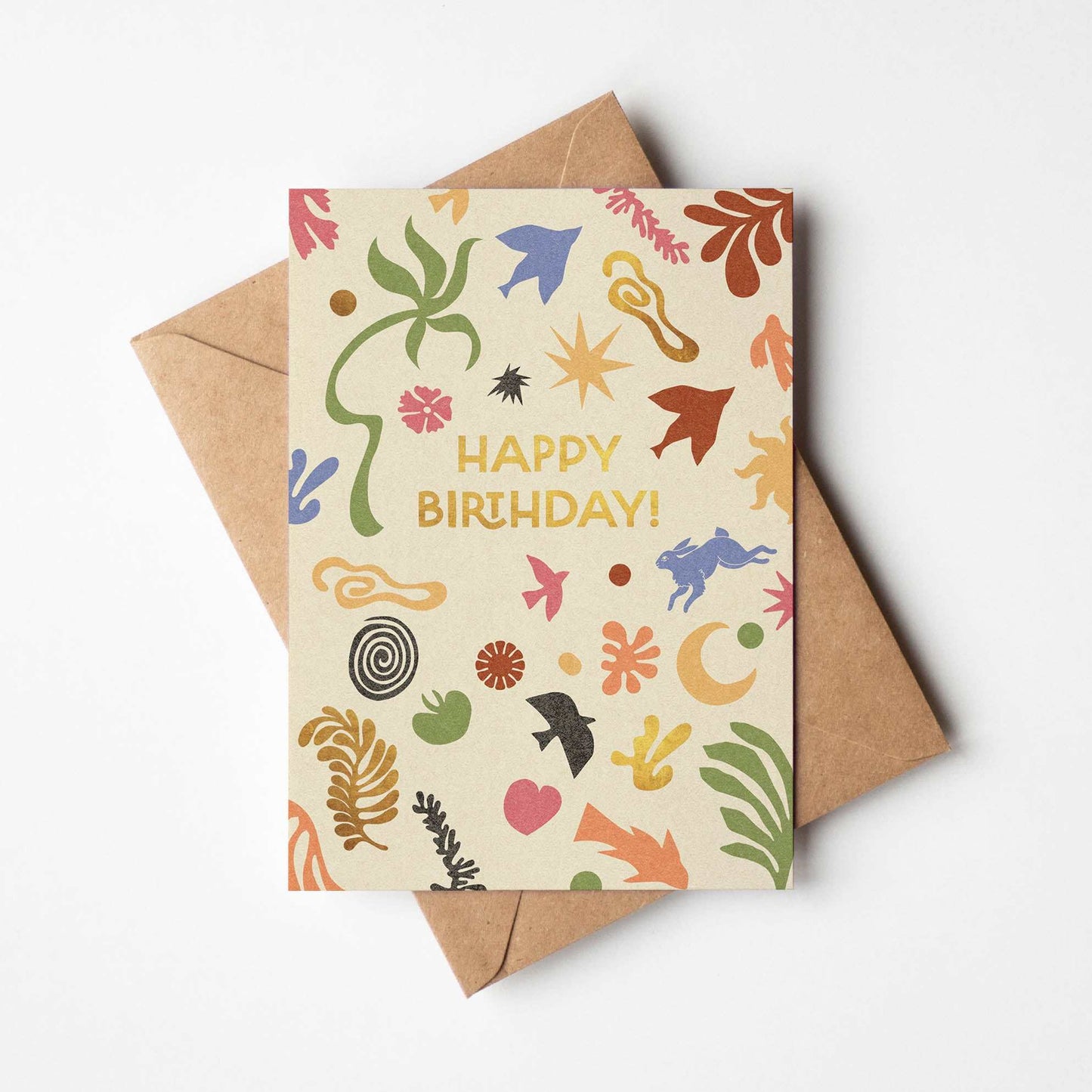 Happy Birthday Matisse Inspired Birthday Card with Kraft (brown) envelope