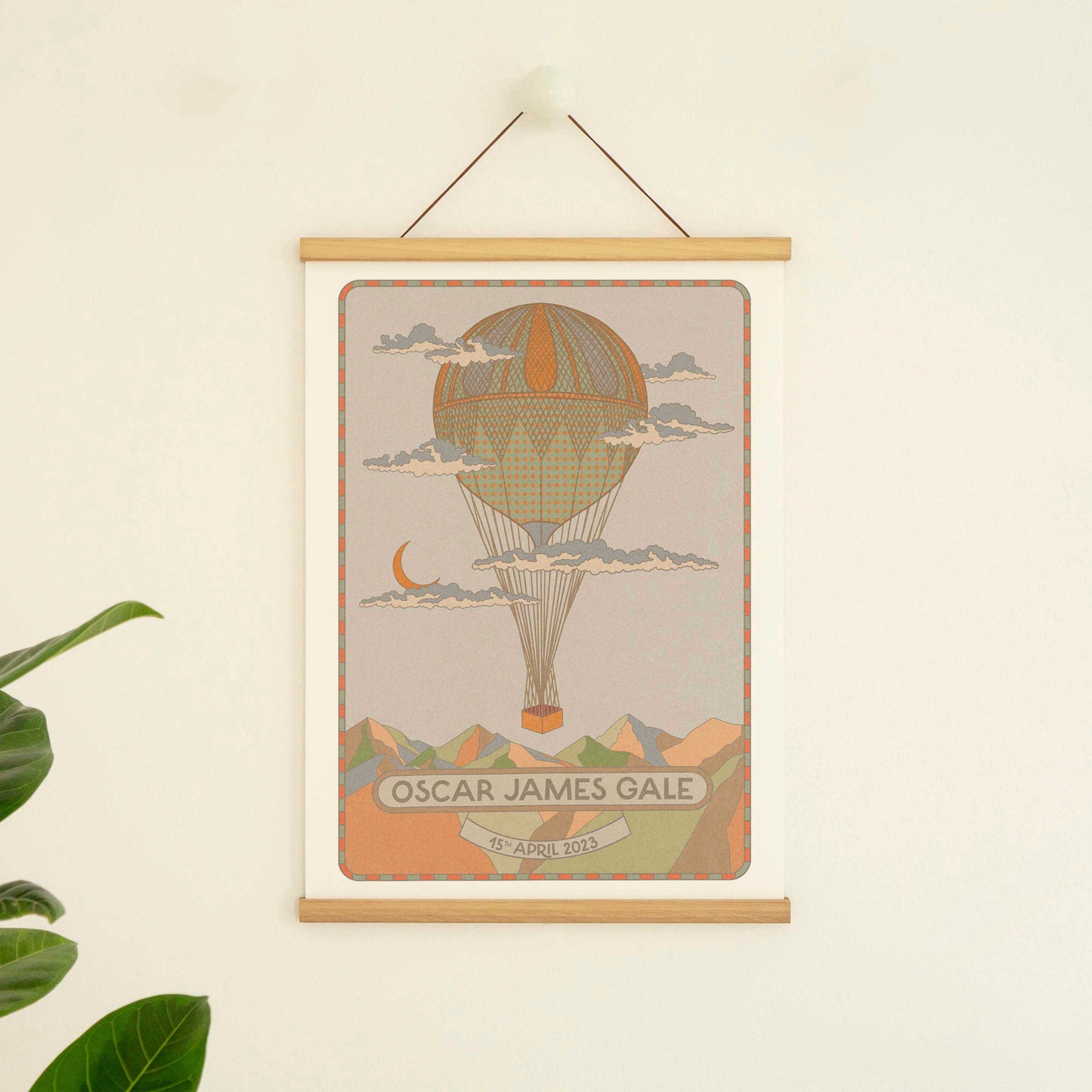 Personalised Art Print - New Baby Gift - Hot Air Balloon Illustration