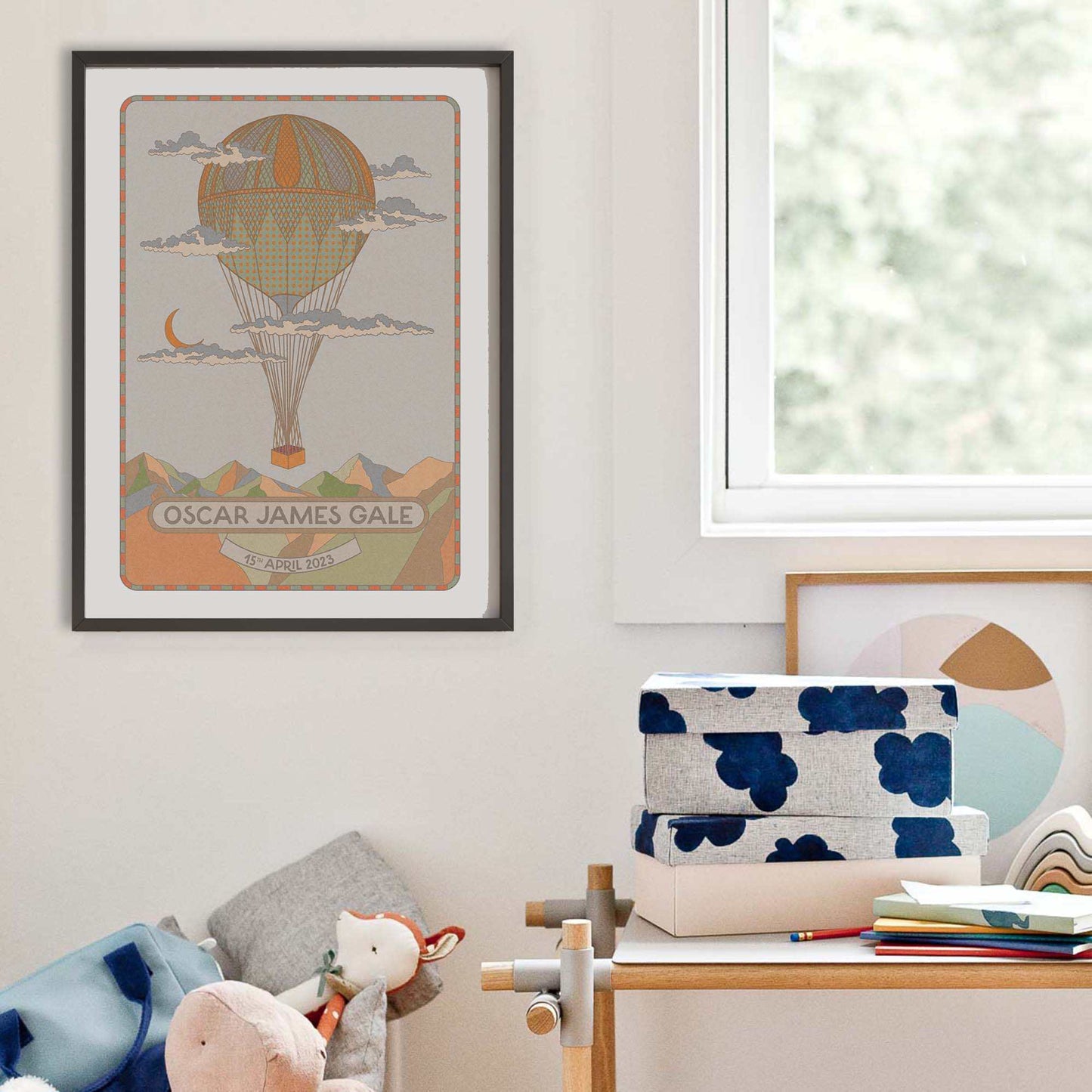 Personalised Art Print - New Baby Gift - Hot Air Balloon Illustration