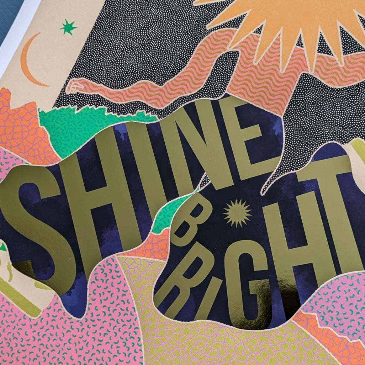 Shine Bright A3 Gold Foiled Art Print - OMG Kitty