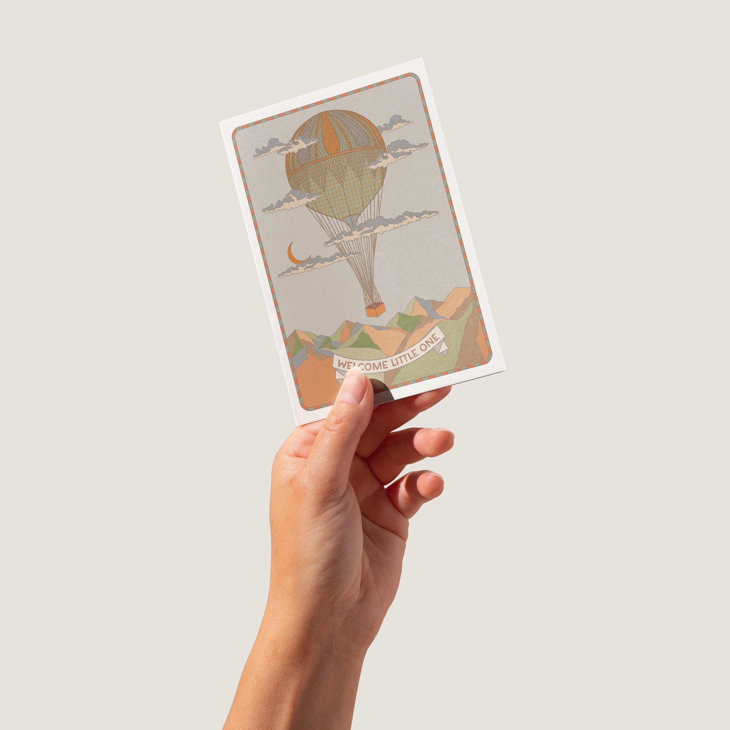 Vintage Style Welcome Little One A6 New Baby Card with Kraft (brown) envelope | 100% recycled