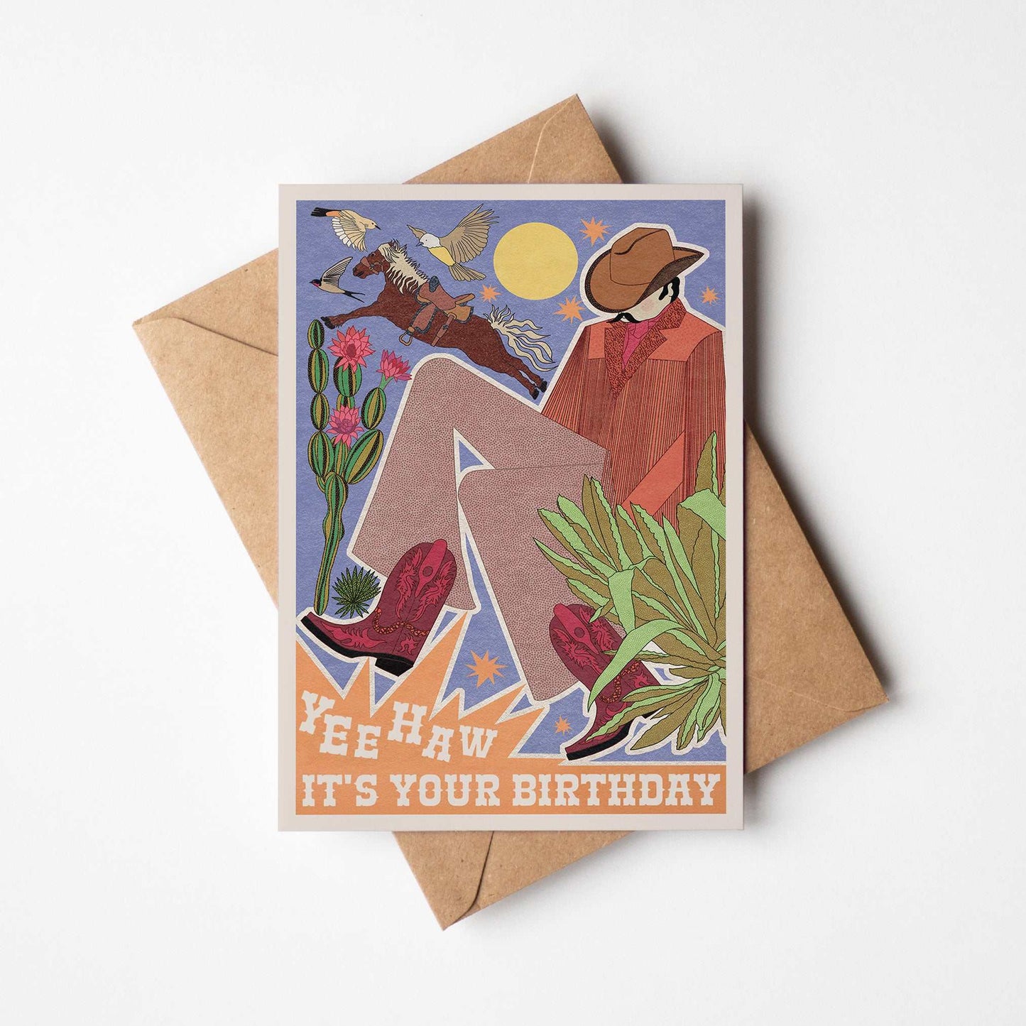 Cowboy 'Yeehaw!' A6 Birthday Card with Kraft (brown) envelope | 100% recycled