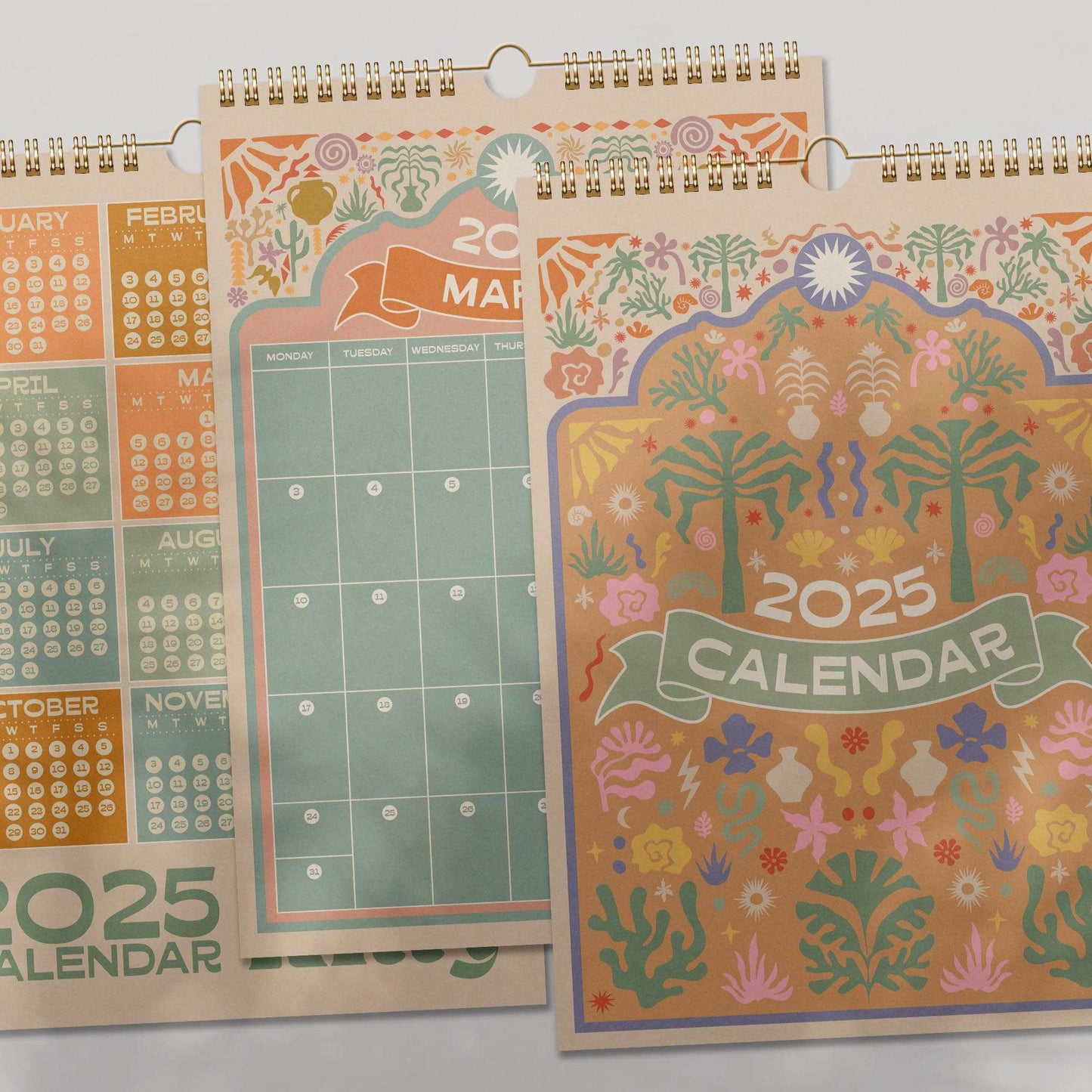 2025 Boho Wall Calendar | A4 Portrait Calendar Planner | Stylish 12-Month Wirebound Design