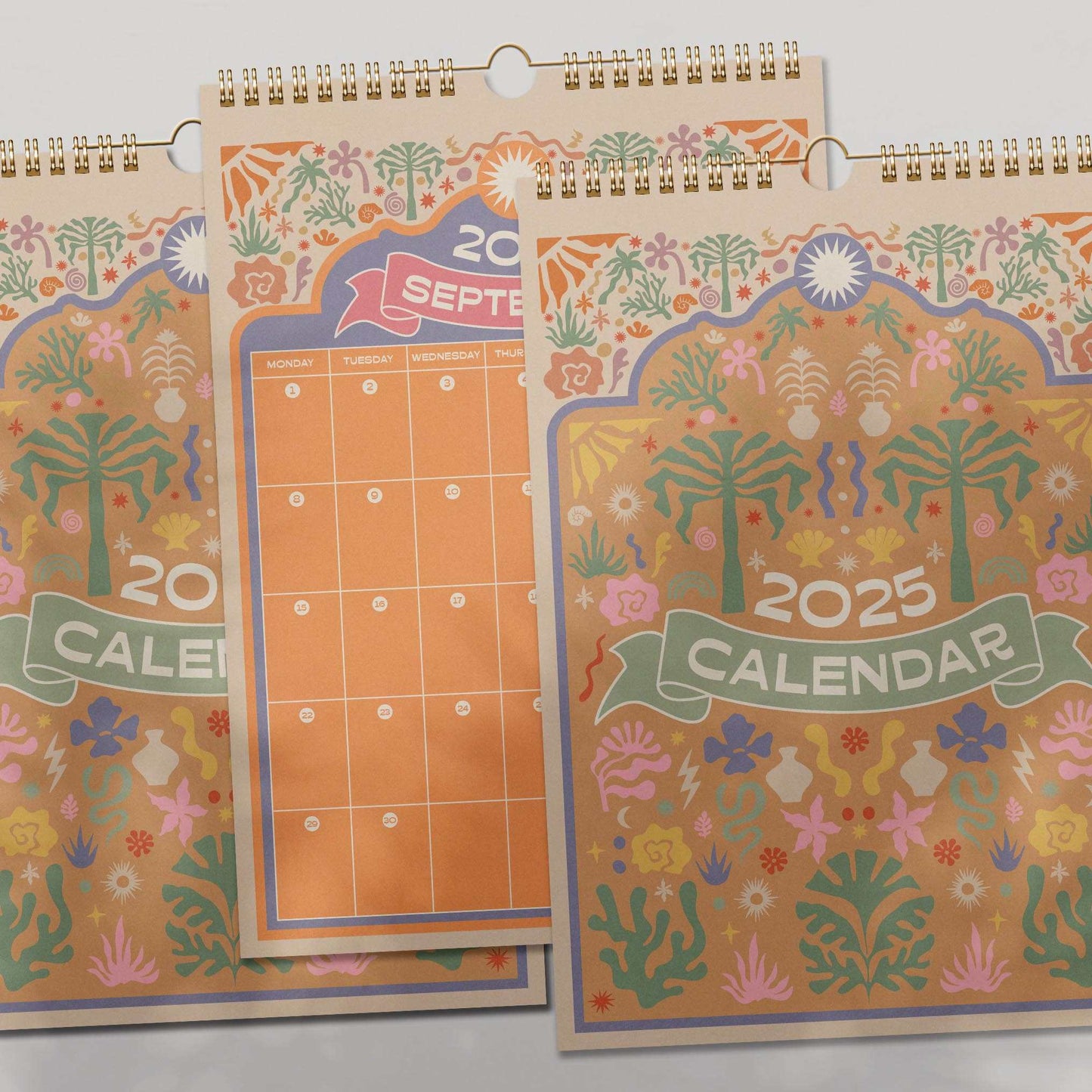 2025 Boho Wall Calendar | A3 Portrait Calendar Planner | Stylish 12-Month Wirebound Design