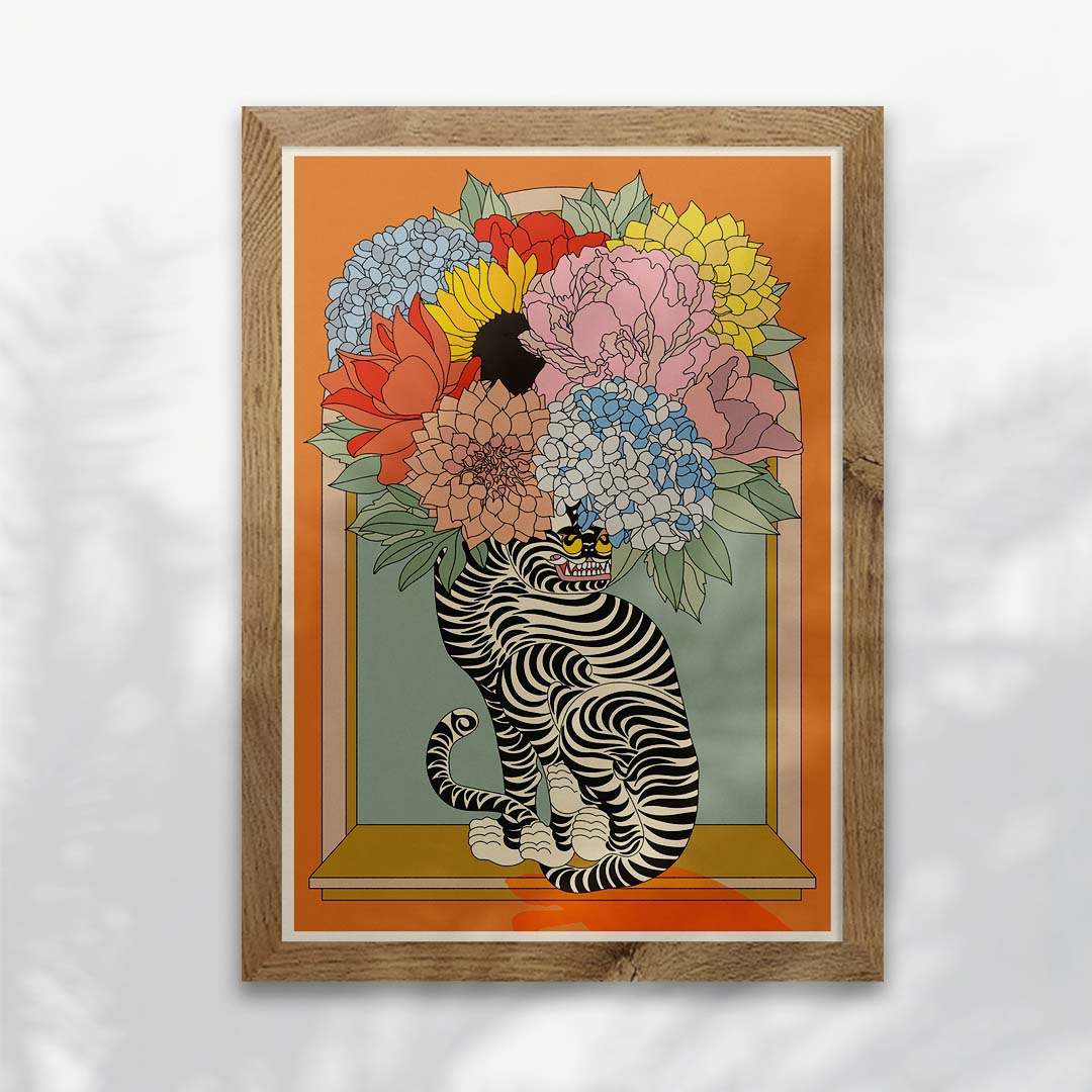 Floral Tiger Vase Art Print