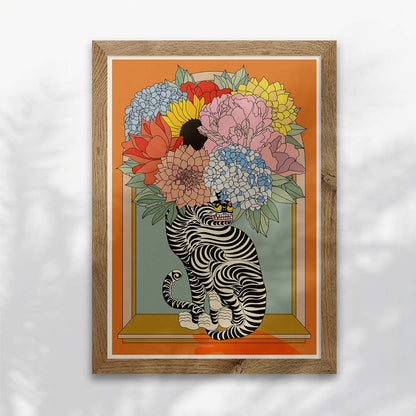 Floral Tiger Vase Art Print