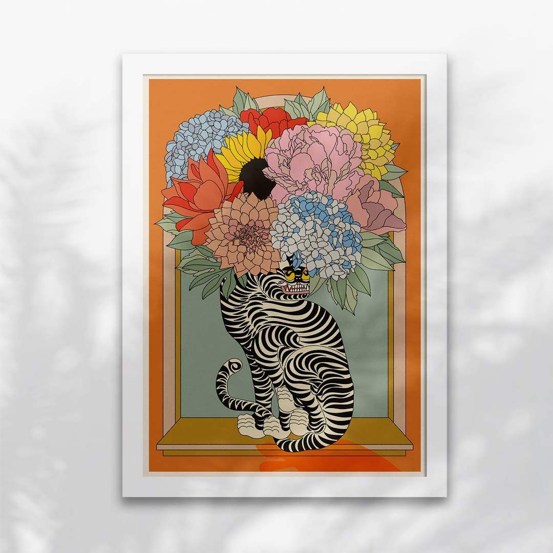 Floral Tiger Vase Art Print