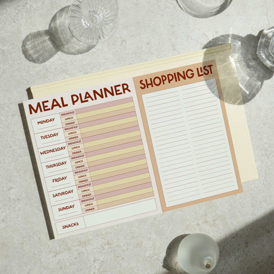 Minimal Stylish Weekly Meal Planner & Shopping List Notepad | A4 Grocery Planner | Meal Prep Planner