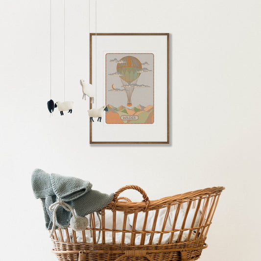 Personalised Art Print - New Baby Gift - Hot Air Balloon Illustration
