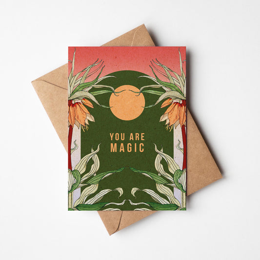 You Are Magic A6 Boho Sun and Botanical Greetings Card with Kraft (brown) envelope | 100% recycled