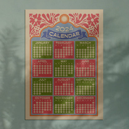 2024 Boho Calendar Print Wall Planner - OMG KITTY