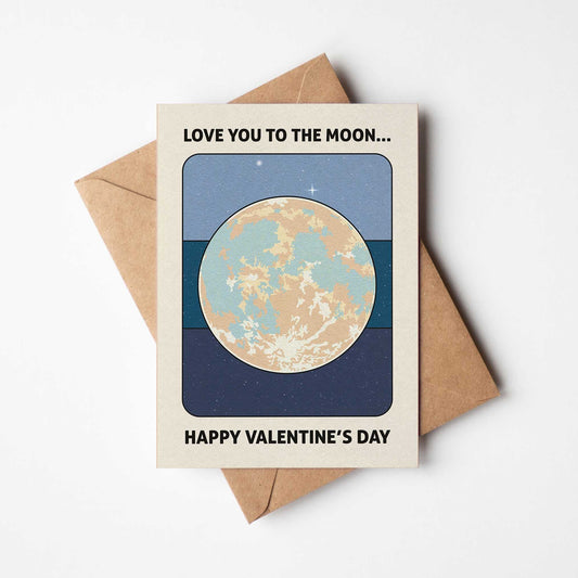 'Love You To The Moon' A6 Valentine's Day Card with Kraft Envelope | Fully Recycled - OMG KITTY