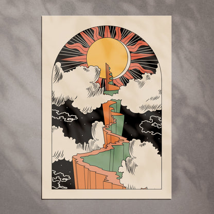'Path to the Sun' Art Print | Boho Sun Celestial Illustrative Print - OMG KITTY