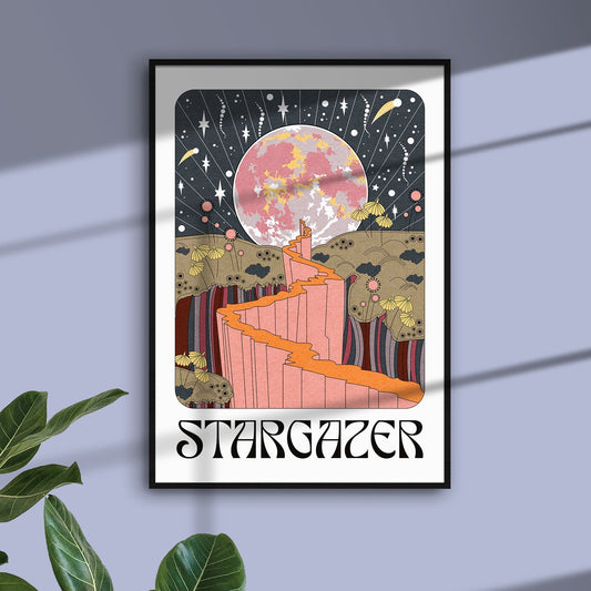 Stargazer art print | Celestial affordable tarot style poster print - OMG KITTY